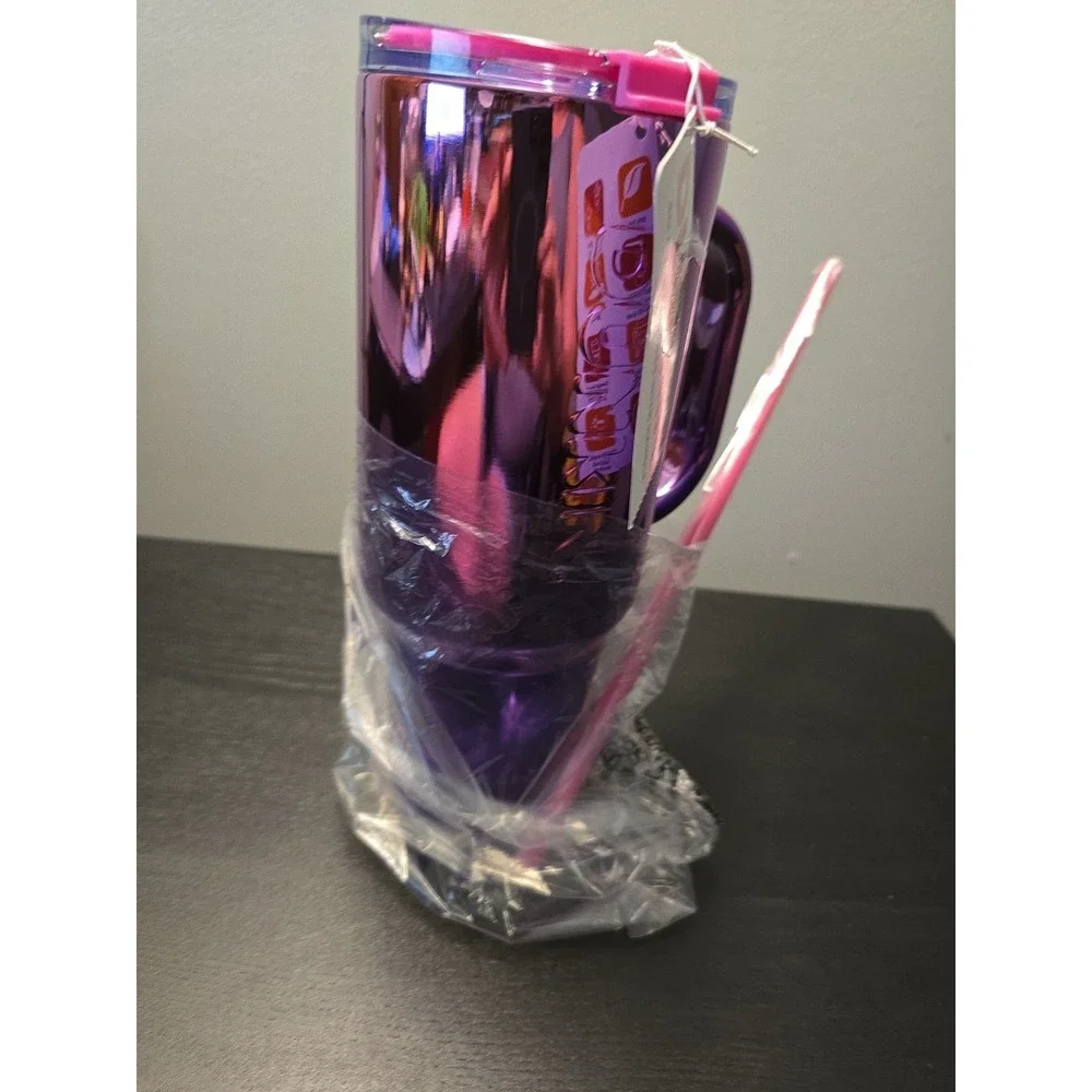 New! Dunkin' Donuts 40oz Stainless With Handle Pink And Purple Metallic Ombre